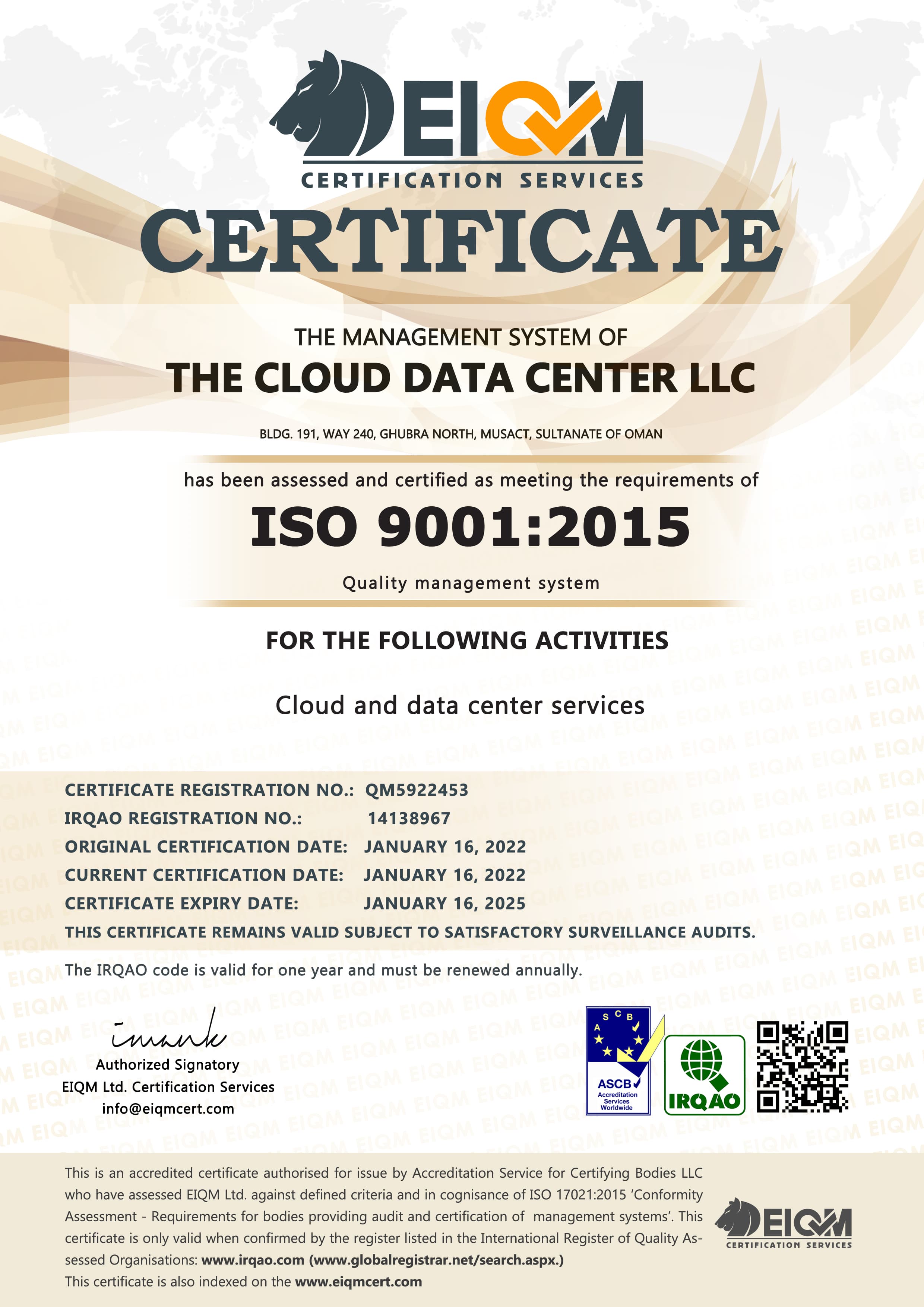 The Cloud DATA CENTER LLC - ISO9001